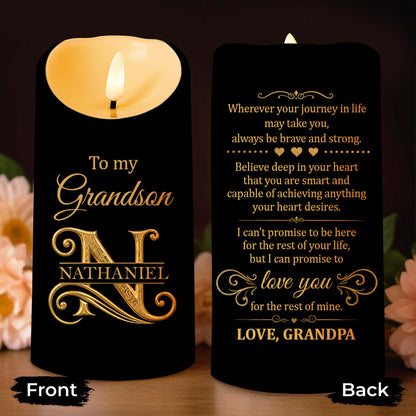 To My Grandson Wherever Your Journey In Life Initial Name Hearts - Personalized Custom LED Candle - GSN099_LECA