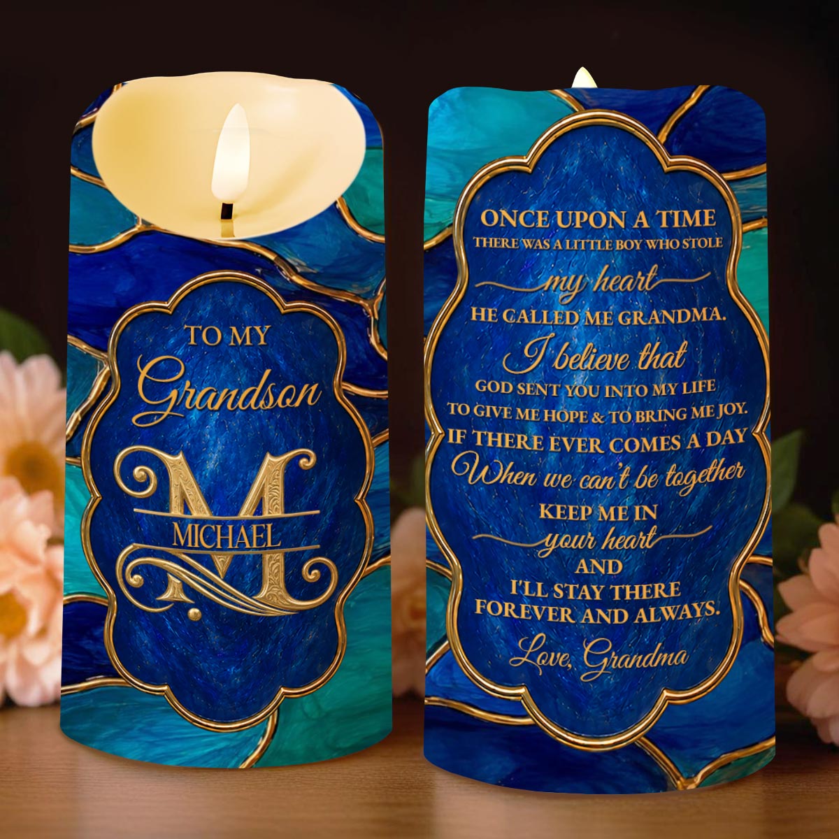 To My Grandson Once Upon A Time 3D Gold Alphabet Art Monogram - Personalized Custom LED Candle - GSN109_LECA