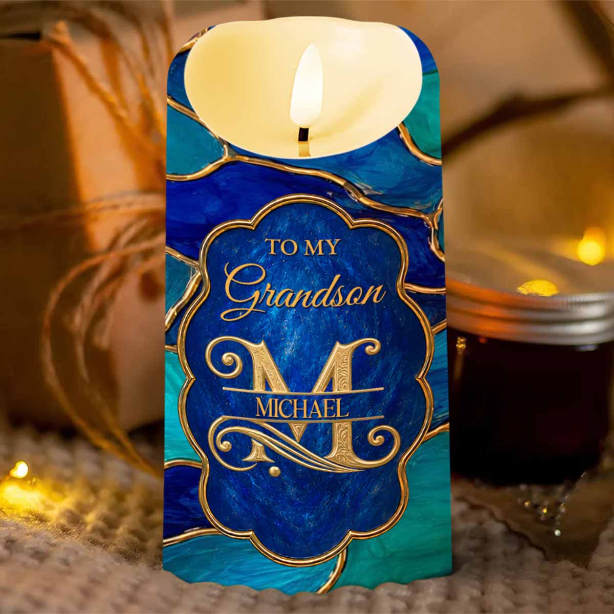 To My Grandson Once Upon A Time 3D Gold Alphabet Art Monogram - Personalized Custom LED Candle - GSN109_LECA