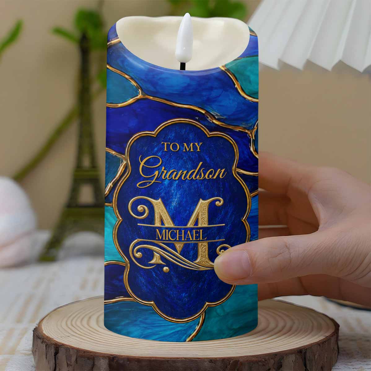 To My Grandson Once Upon A Time 3D Gold Alphabet Art Monogram - Personalized Custom LED Candle - GSN109_LECA
