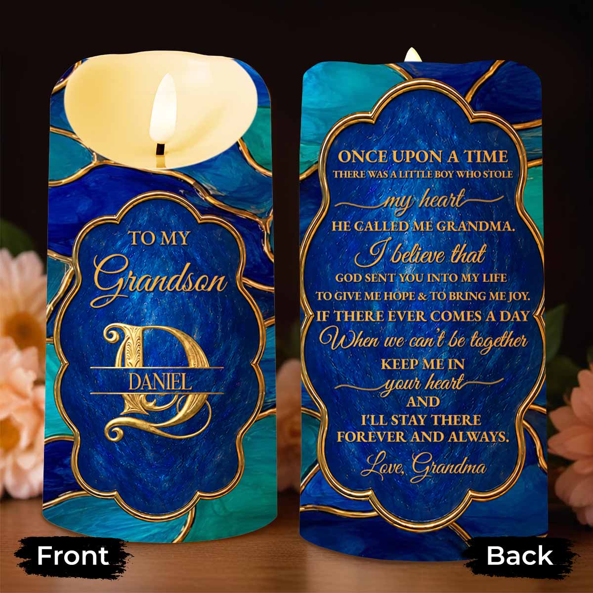 To My Grandson Once Upon A Time 3D Gold Alphabet Art Monogram - Personalized Custom LED Candle - GSN109_LECA