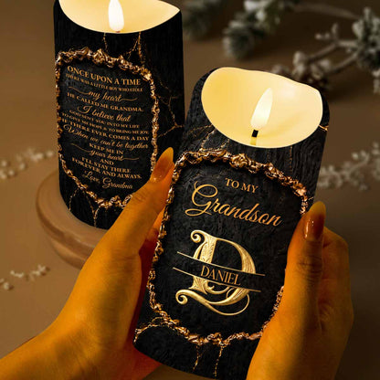 To My Grandson Once Upon A Time Golden Alphabet Art - Personalized Custom LED Candle - GSN110_LECA