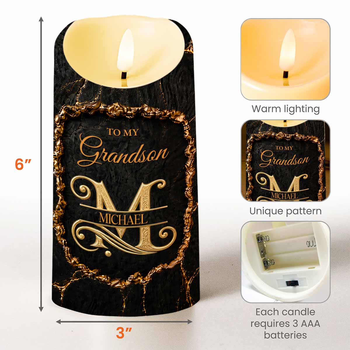 To My Grandson Once Upon A Time Golden Alphabet Art - Personalized Custom LED Candle - GSN110_LECA