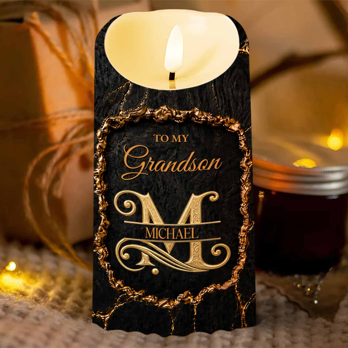 To My Grandson Once Upon A Time Golden Alphabet Art - Personalized Custom LED Candle - GSN110_LECA