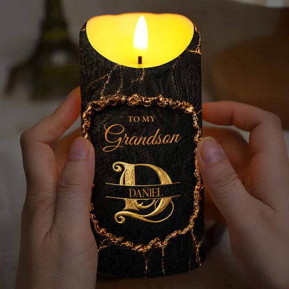 To My Grandson Once Upon A Time Golden Alphabet Art - Personalized Custom LED Candle - GSN110_LECA