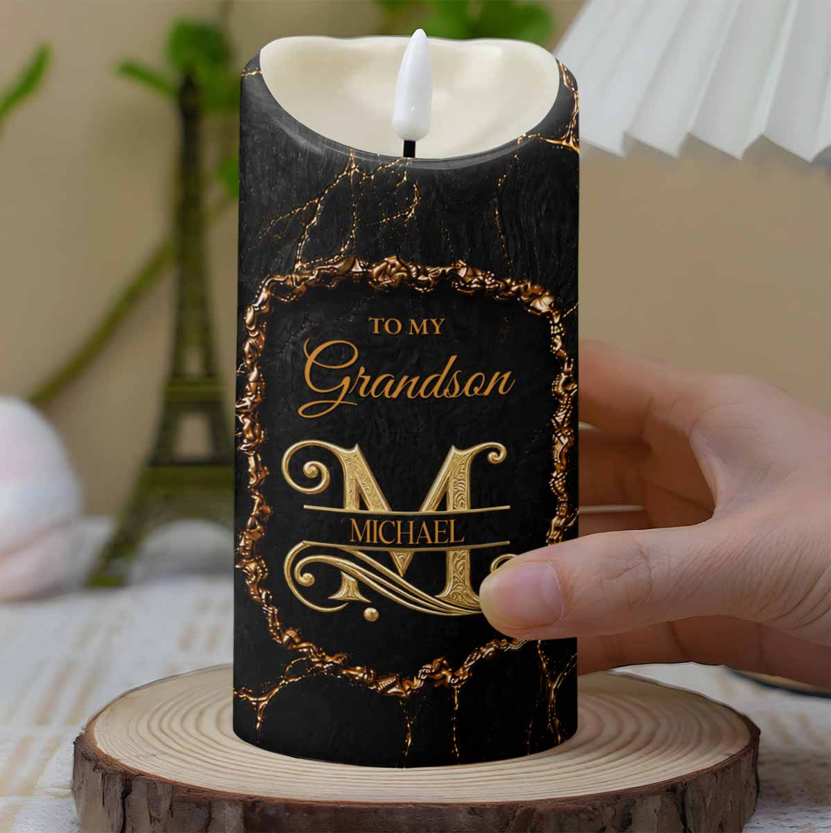 To My Grandson Once Upon A Time Golden Alphabet Art - Personalized Custom LED Candle - GSN110_LECA