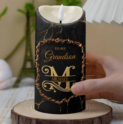 To My Grandson Once Upon A Time Golden Alphabet Art - Personalized Custom LED Candle - GSN110_LECA