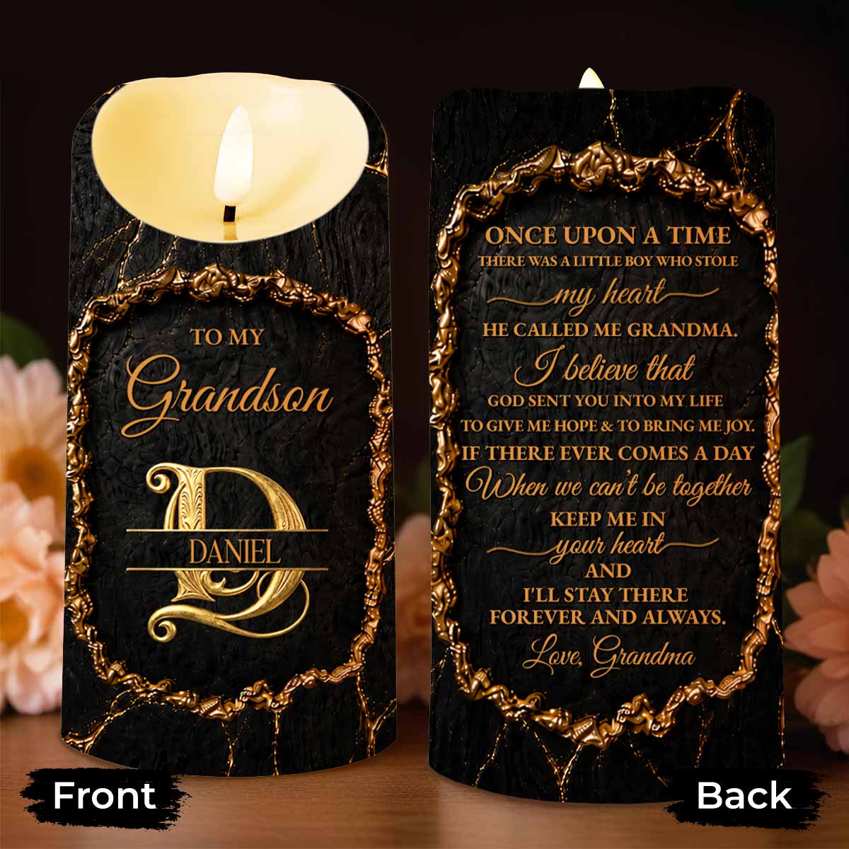 To My Grandson Once Upon A Time Golden Alphabet Art - Personalized Custom LED Candle - GSN110_LECA