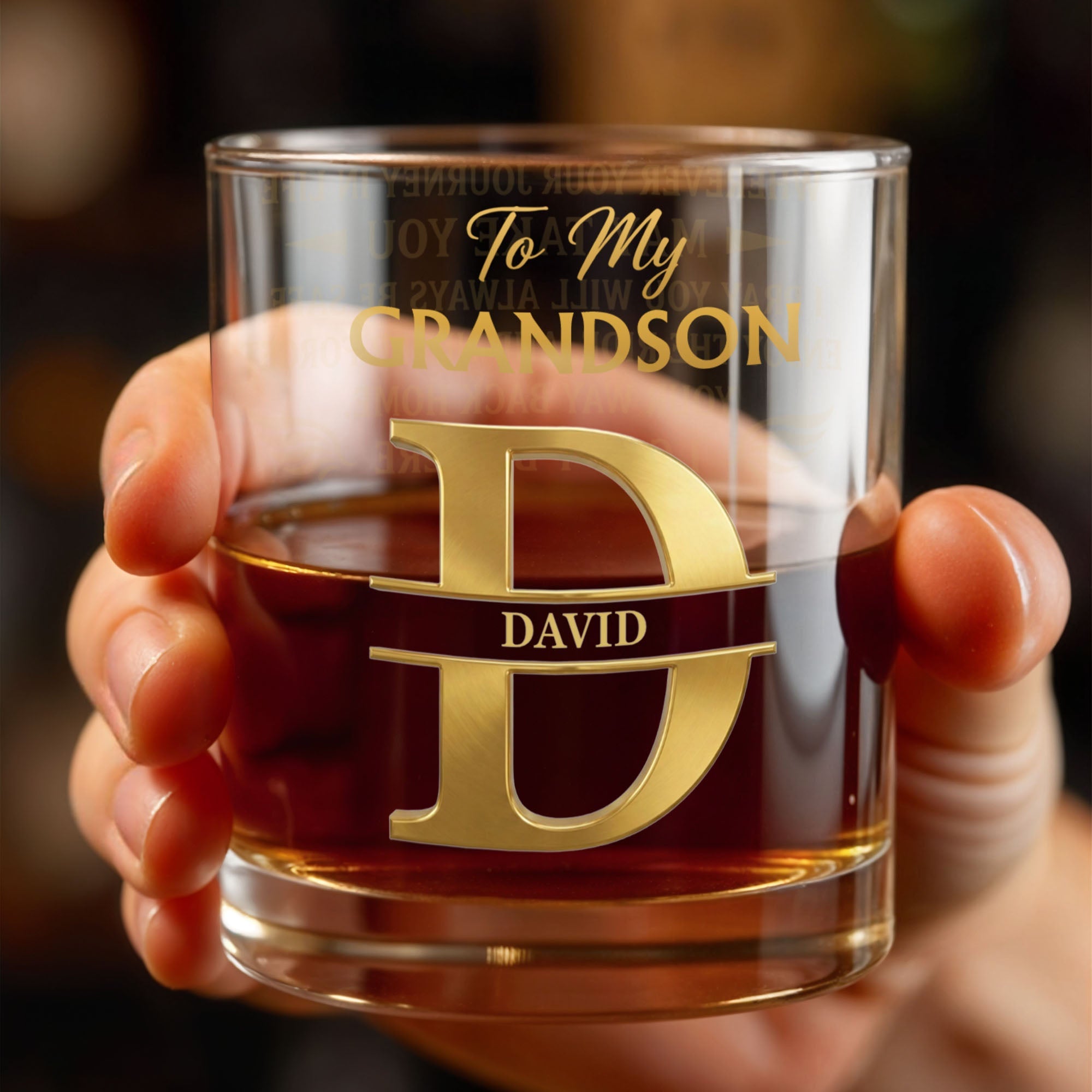 To My Grandson Custom Monogram Initial Whiskey Glass - Personalized Custom Whiskey Glass - GSN117_RWG