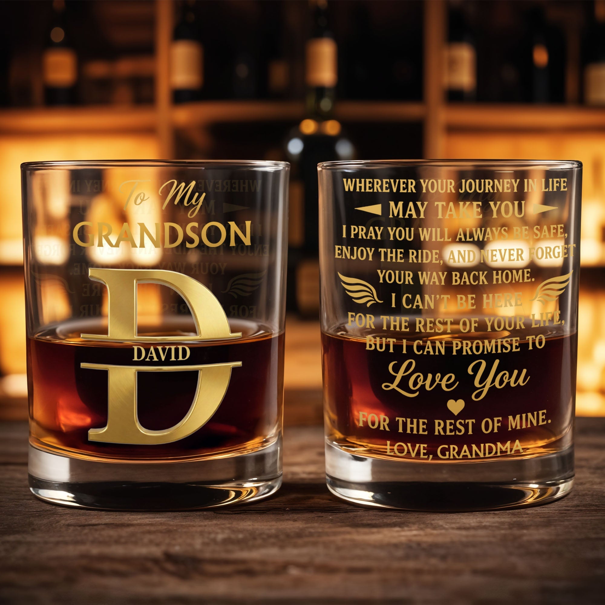 To My Grandson Custom Monogram Initial Whiskey Glass - Personalized Custom Whiskey Glass - GSN117_RWG