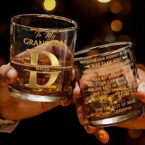 To My Grandson Custom Monogram Initial Whiskey Glass - Personalized Custom Whiskey Glass - GSN117_RWG