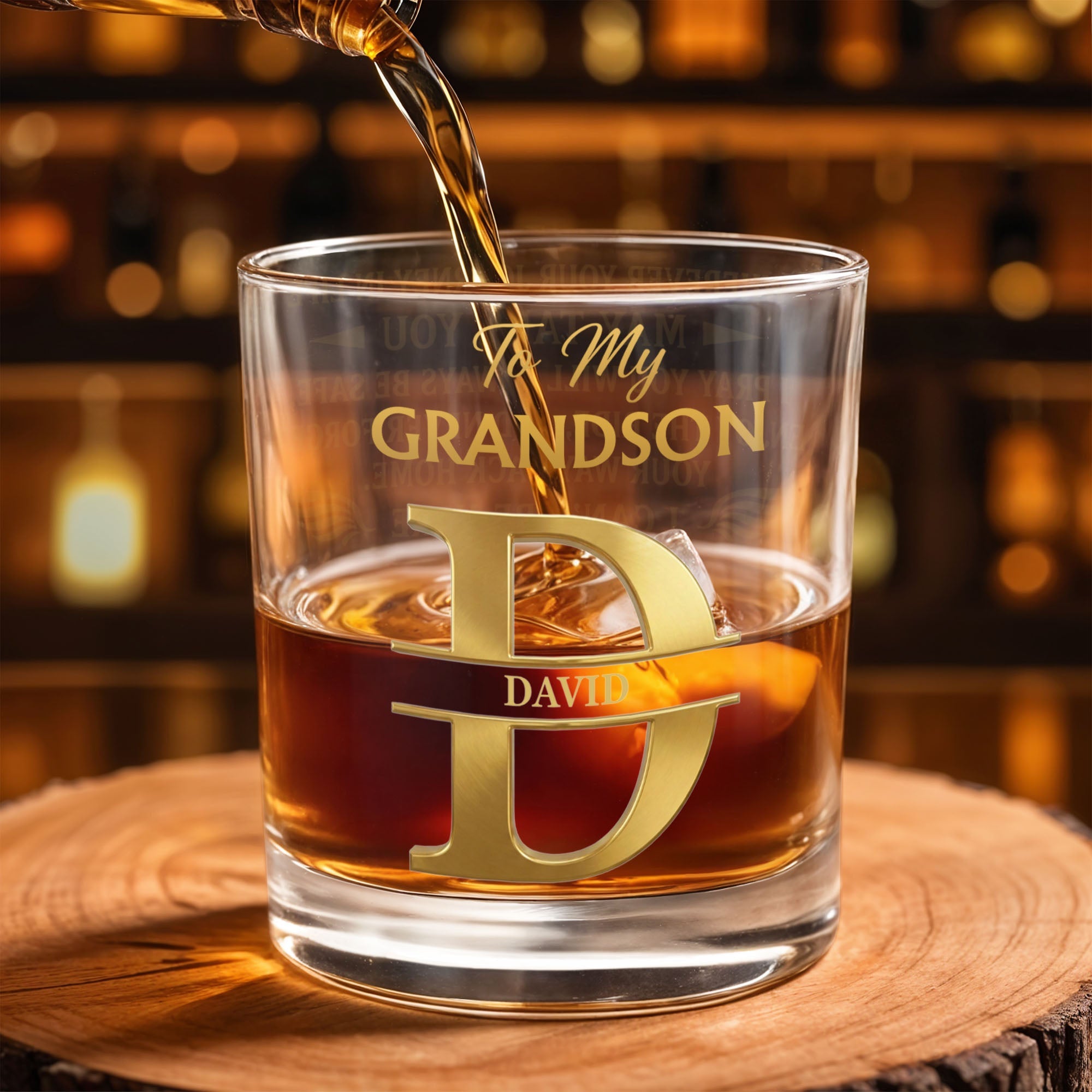To My Grandson Custom Monogram Initial Whiskey Glass - Personalized Custom Whiskey Glass - GSN117_RWG
