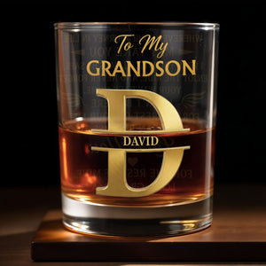 To My Grandson Custom Monogram Initial Whiskey Glass - Personalized Custom Whiskey Glass - GSN117_RWG