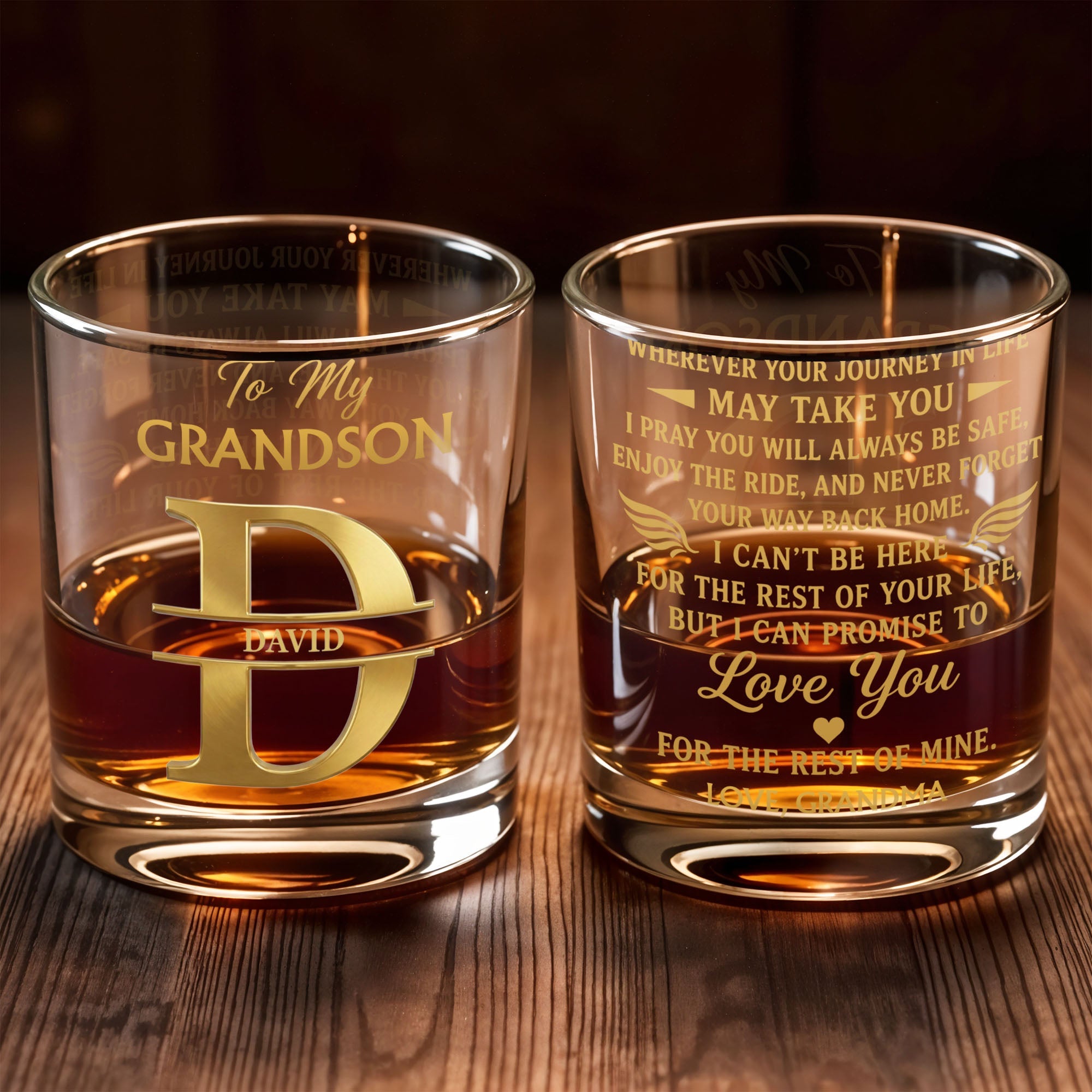 To My Grandson Custom Monogram Initial Whiskey Glass - Personalized Custom Whiskey Glass - GSN117_RWG