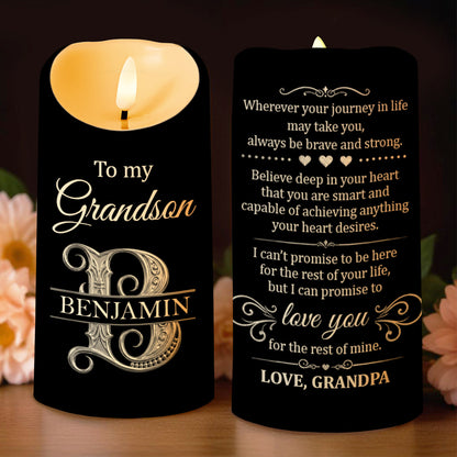 To My Grandson Wherever Your Journey 3D Silver Initial - Personalized Custom LED Candle - GSN118_LECA