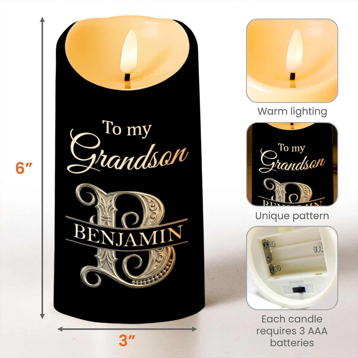 To My Grandson Wherever Your Journey 3D Silver Initial - Personalized Custom LED Candle - GSN118_LECA