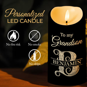 To My Grandson Wherever Your Journey 3D Silver Initial - Personalized Custom LED Candle - GSN118_LECA