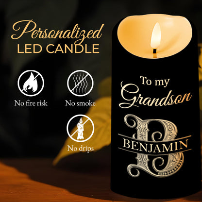 To My Grandson Wherever Your Journey 3D Silver Initial - Personalized Custom LED Candle - GSN118_LECA