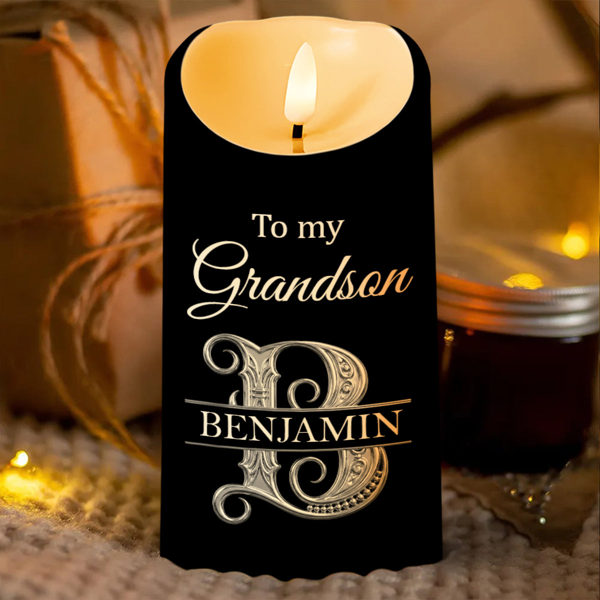 To My Grandson Wherever Your Journey 3D Silver Initial - Personalized Custom LED Candle - GSN118_LECA