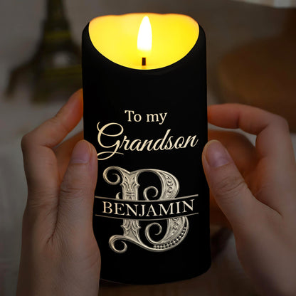 To My Grandson Wherever Your Journey 3D Silver Initial - Personalized Custom LED Candle - GSN118_LECA