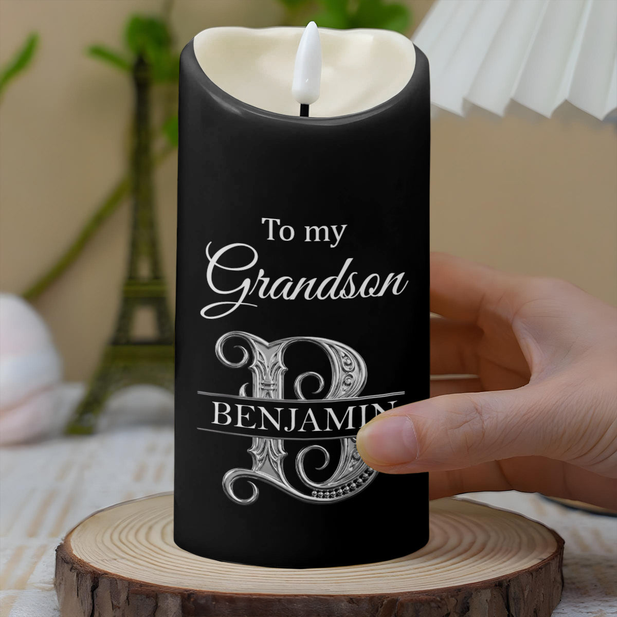 To My Grandson Wherever Your Journey 3D Silver Initial - Personalized Custom LED Candle - GSN118_LECA