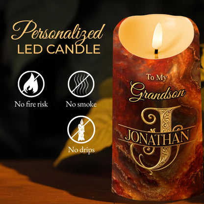 To My Grandson Never Forget That I Love You Initial Letter Filigree - Personalized Custom LED Candle - GSN120_LECA