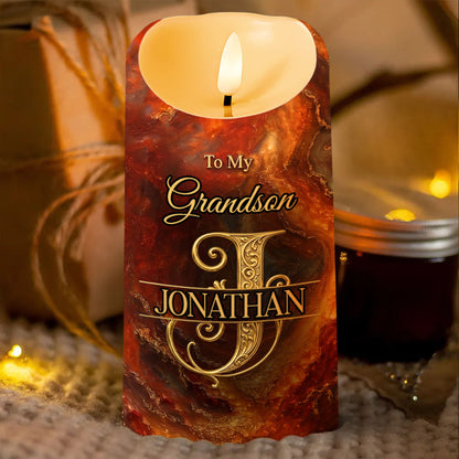 To My Grandson Never Forget That I Love You Initial Letter Filigree - Personalized Custom LED Candle - GSN120_LECA