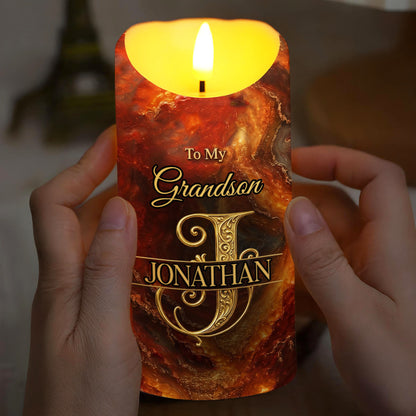 To My Grandson Never Forget That I Love You Initial Letter Filigree - Personalized Custom LED Candle - GSN120_LECA