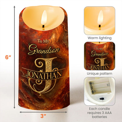 To My Grandson Never Forget That I Love You Initial Letter Filigree - Personalized Custom LED Candle - GSN120_LECA