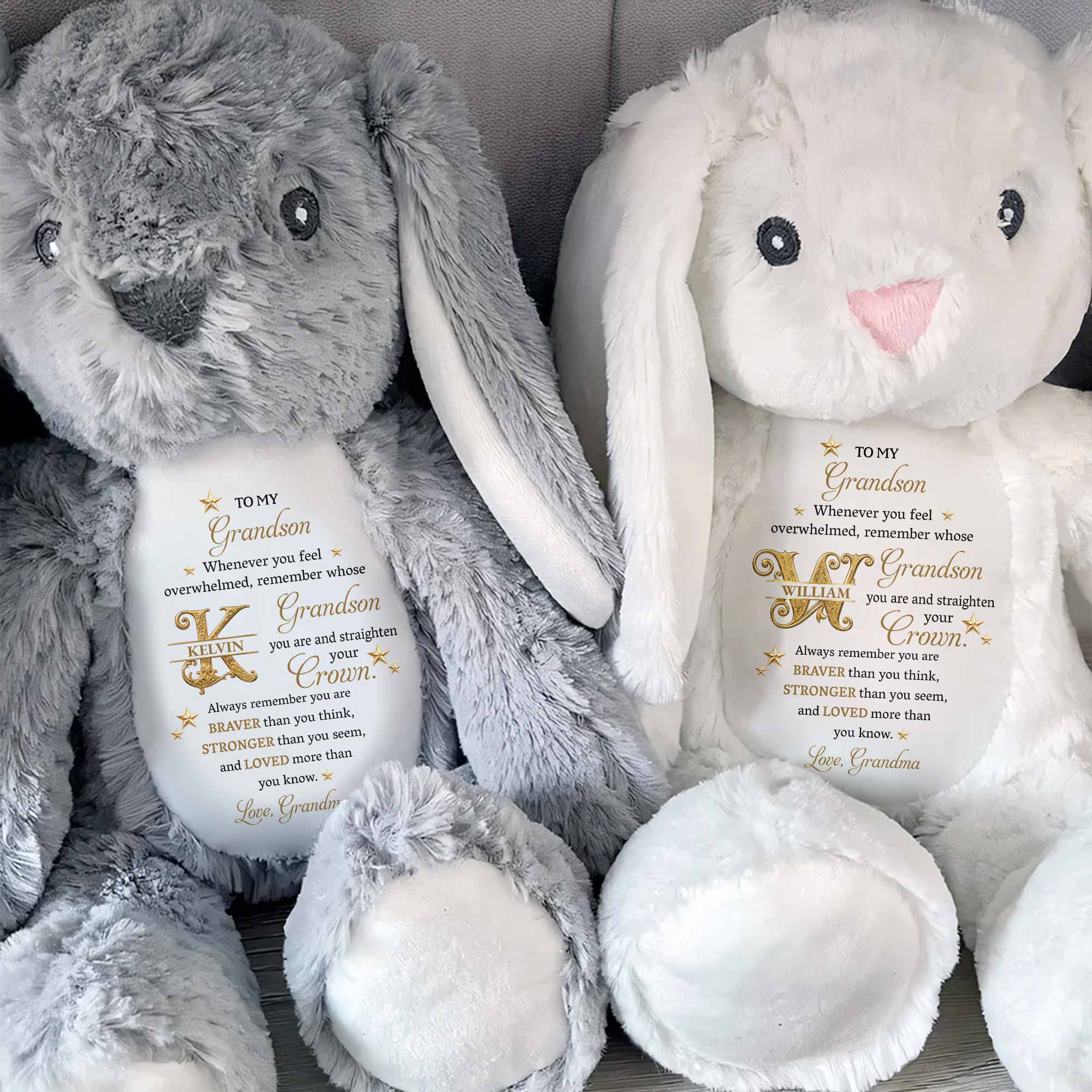 To My Grandson Straighten Your Crown Golden Stars And Alphabet - Personalized Stuffed Bunny - GSN136_BUN