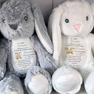 To My Grandson Straighten Your Crown Golden Stars And Alphabet - Personalized Stuffed Bunny - GSN136_BUN