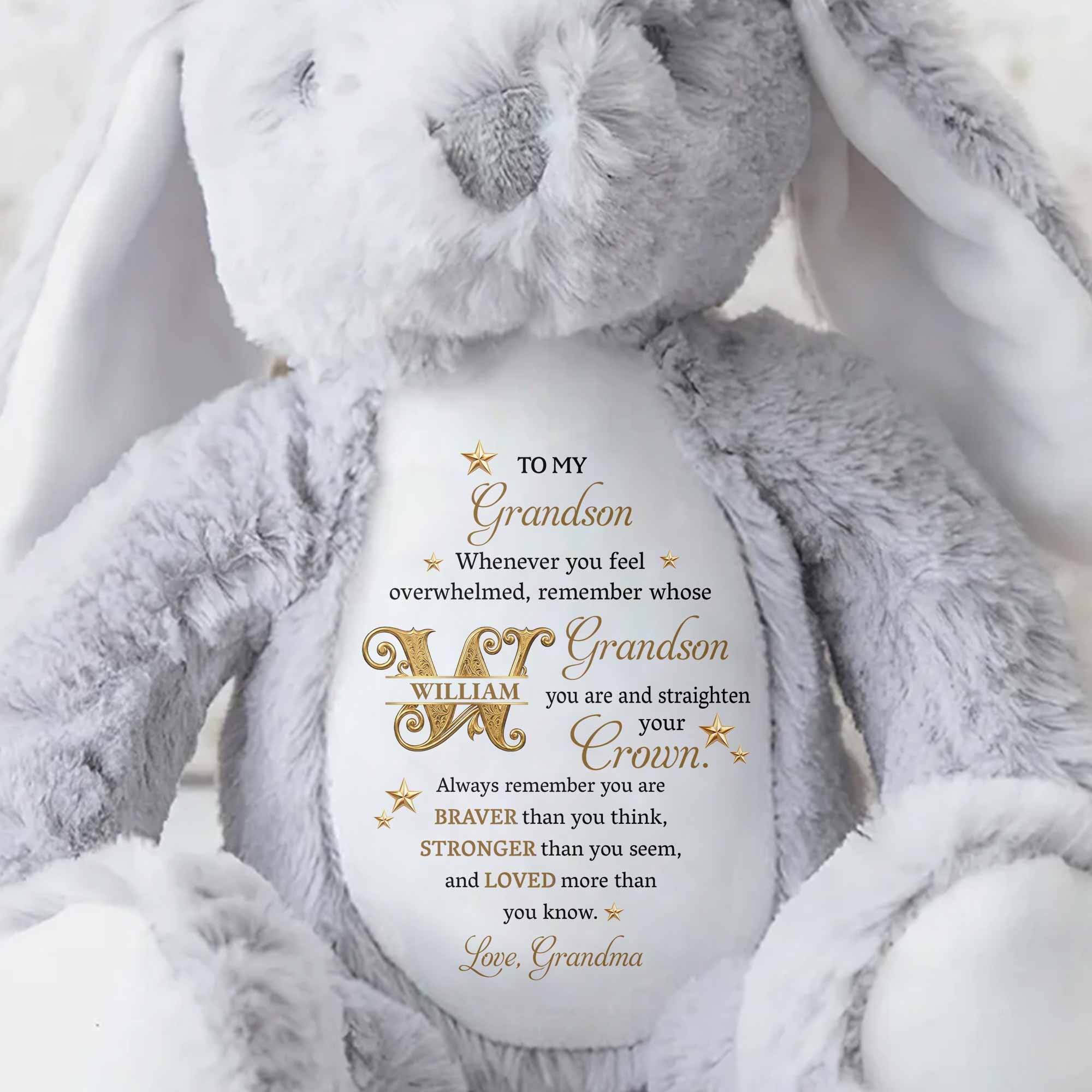 To My Grandson Straighten Your Crown Golden Stars And Alphabet - Personalized Stuffed Bunny - GSN136_BUN