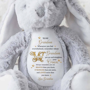 To My Grandson Straighten Your Crown Golden Stars And Alphabet - Personalized Stuffed Bunny - GSN136_BUN
