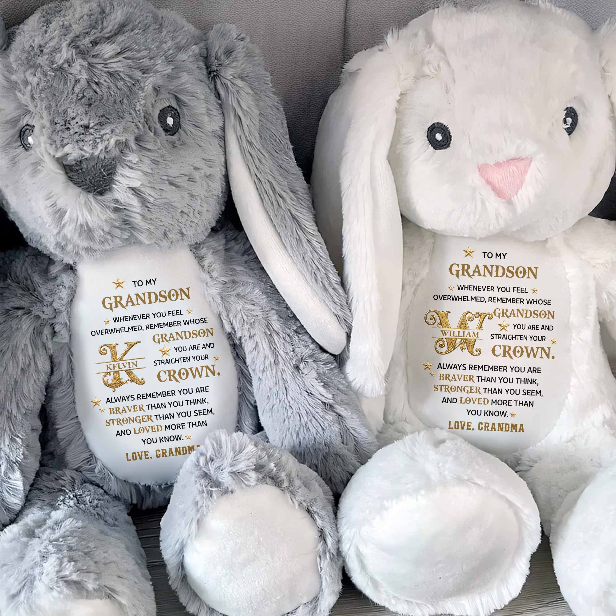 To My Grandson Straighten Your Crown Golden Alphabet Art - Personalized Stuffed Bunny - GSN137_BUN