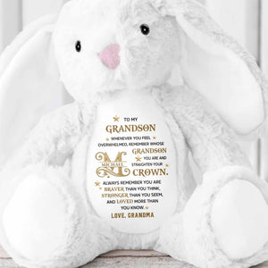 To My Grandson Straighten Your Crown Golden Alphabet Art - Personalized Stuffed Bunny - GSN137_BUN