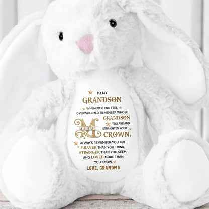 To My Grandson Straighten Your Crown Golden Alphabet Art - Personalized Stuffed Bunny - GSN137_BUN