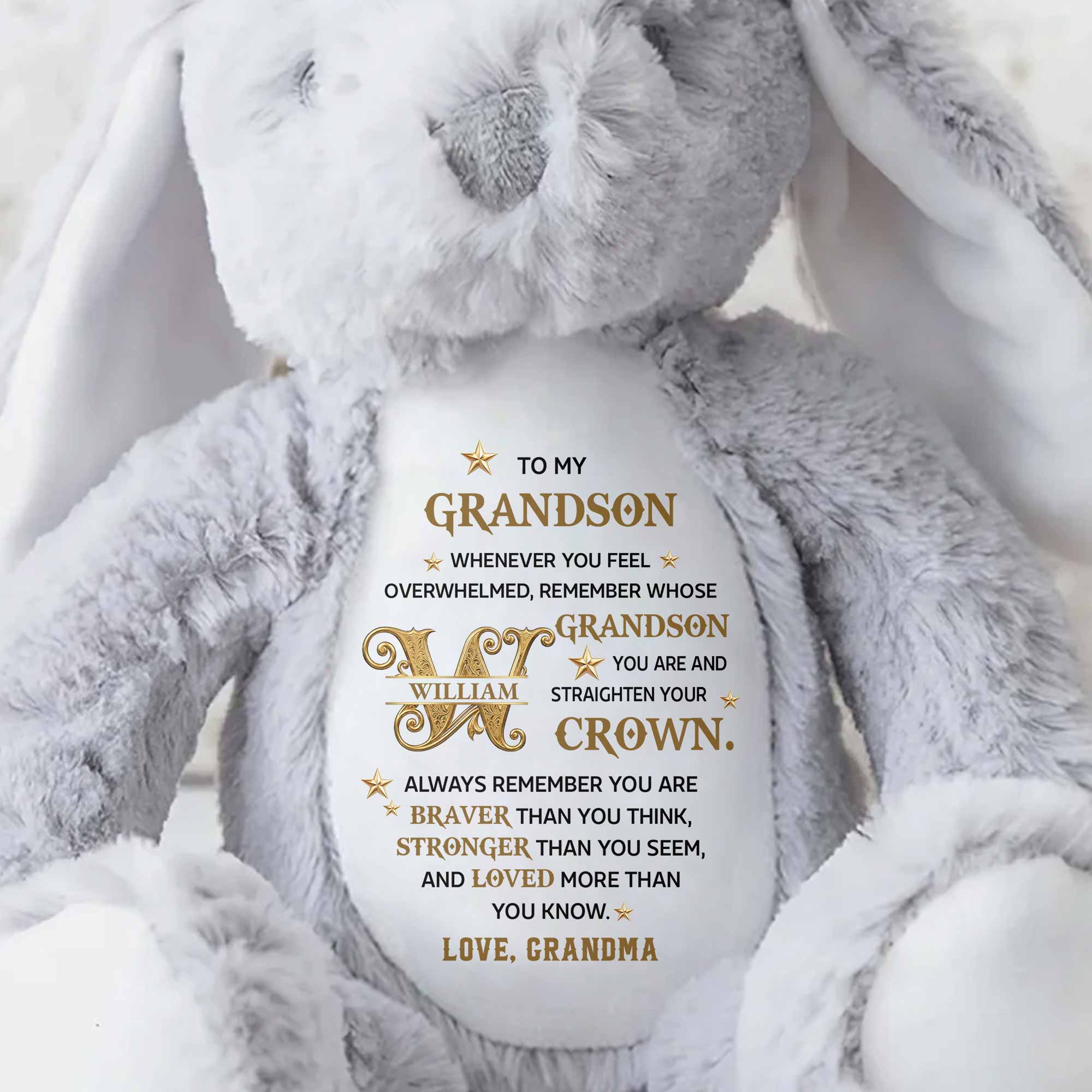 To My Grandson Straighten Your Crown Golden Alphabet Art - Personalized Stuffed Bunny - GSN137_BUN