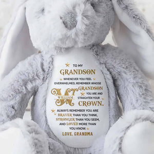 To My Grandson Straighten Your Crown Golden Alphabet Art - Personalized Stuffed Bunny - GSN137_BUN