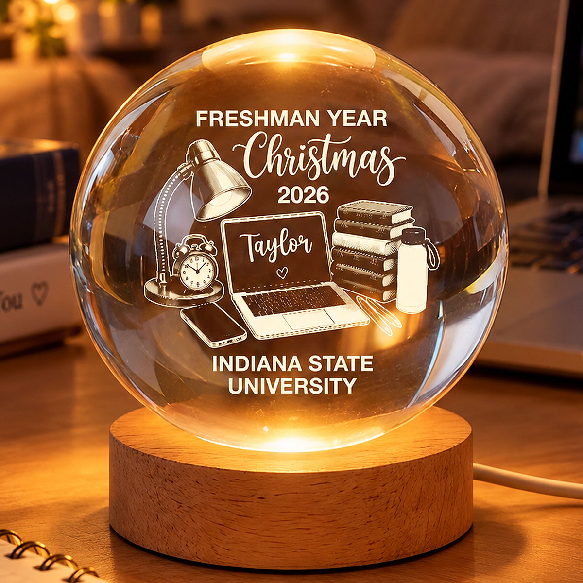 Freshman Year Christmas Study Desk - Personalized Crystal Ball LED Night Light