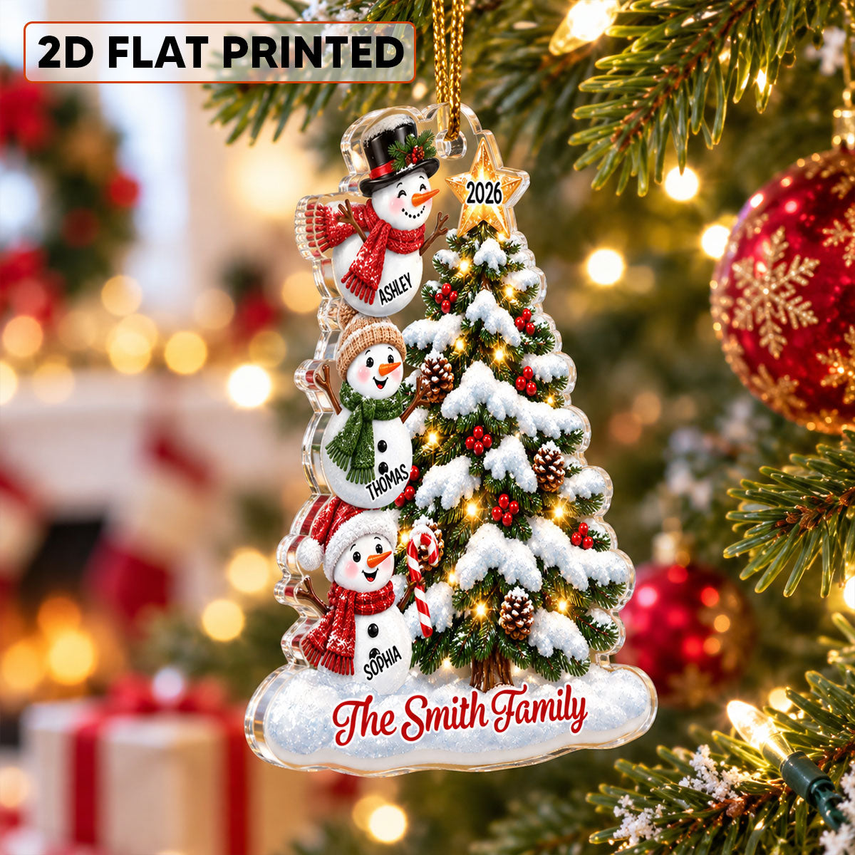 Snowman Family Grandkids Christmas Tree - Personalized Acrylic Ornament