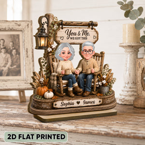 Husband Wife Sitting on Rocking Chair - Personalized 2-Layered Wooden Plaque