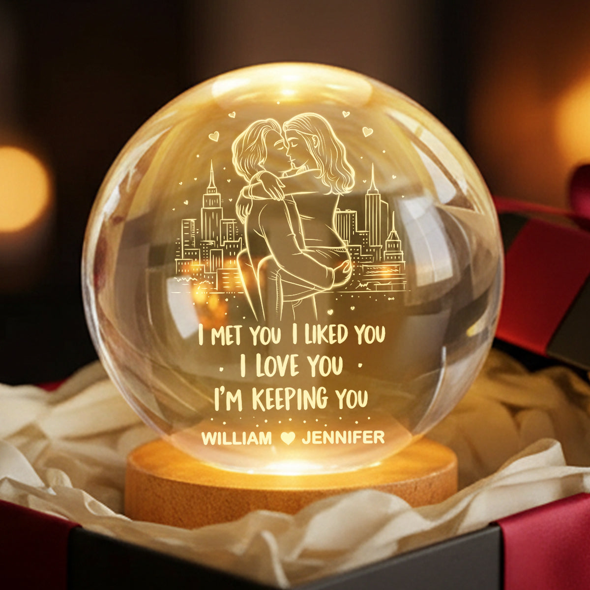 I Met You I Liked You I'm Keeping You - Personalized Crystal Ball LED Night Light