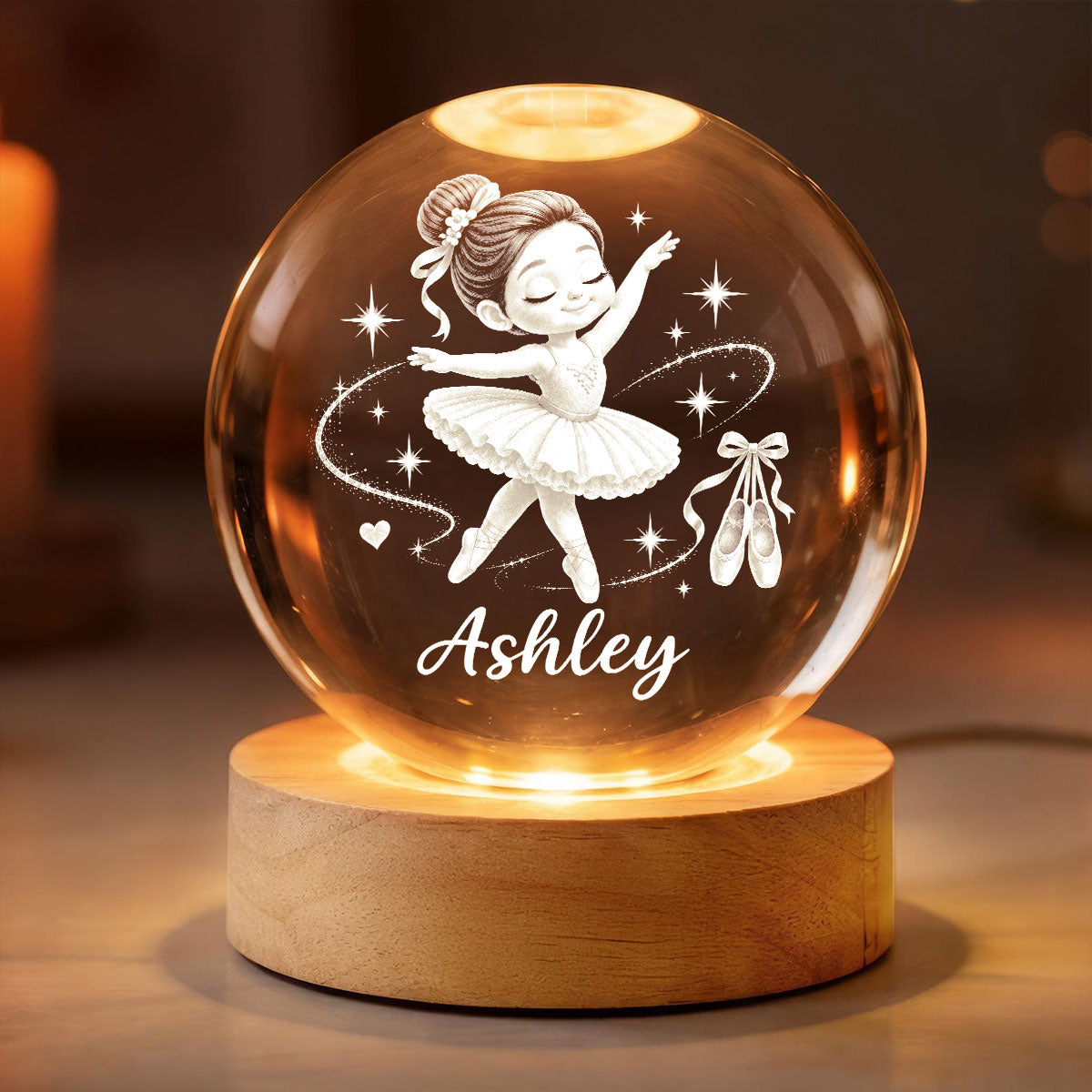 Beautiful Ballerina Girl Custom Name - Personalized Crystal Ball LED Night Light