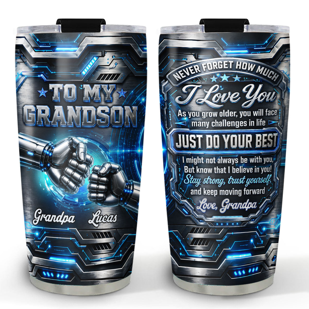 Grandson Stay Strong Trust Yourself - Personalized 3D Effect Tumbler - Christmas Gift For Grandson
