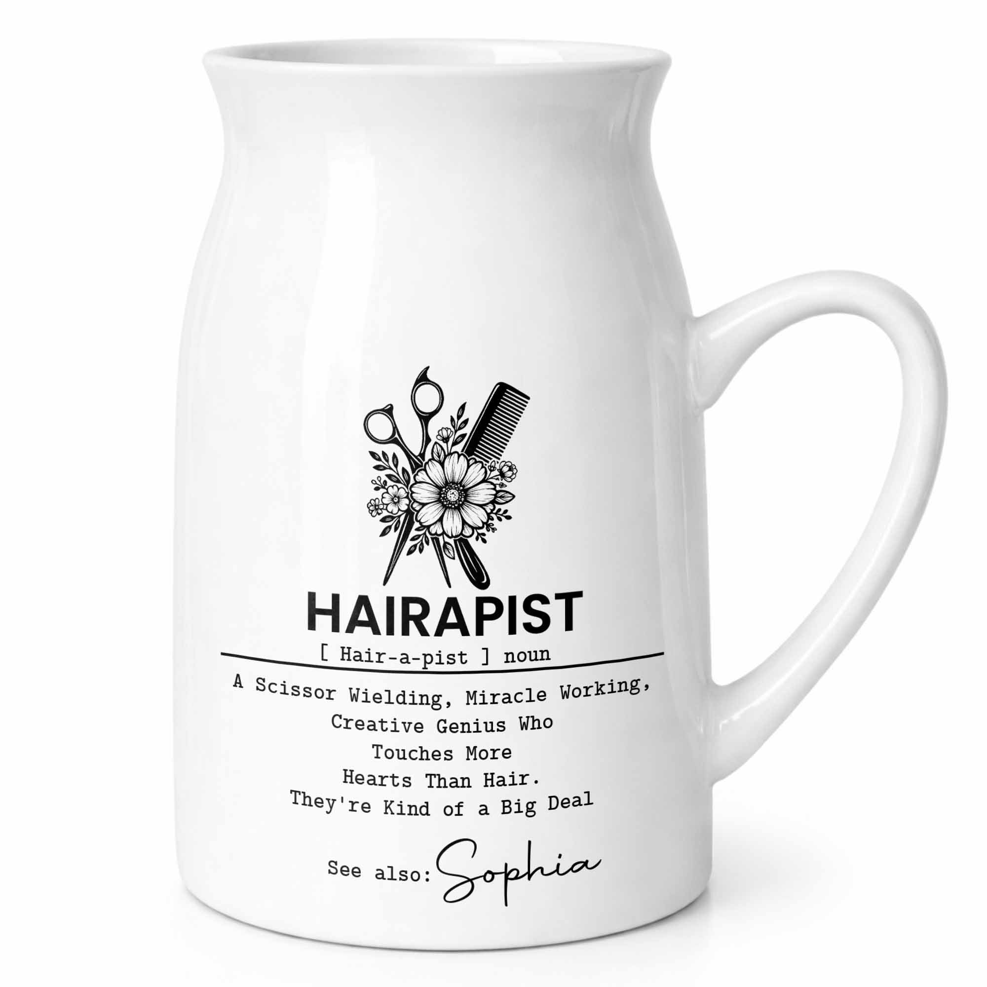 Hairapist A Scissor Wielding Miracle Working Creative Genius With Scissors And Flowers - Personalized Ceramic Flower Vase