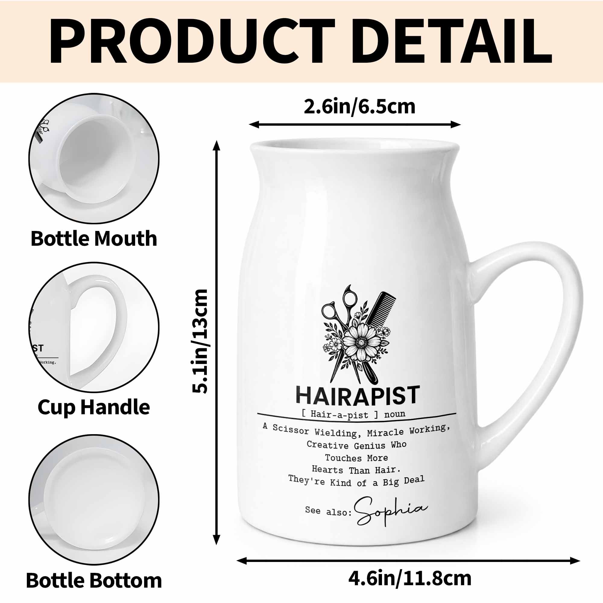 Hairapist A Scissor Wielding Miracle Working Creative Genius With Scissors And Flowers - Personalized Ceramic Flower Vase