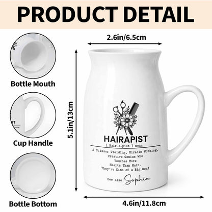 Hairapist A Scissor Wielding Miracle Working Creative Genius With Scissors And Flowers - Personalized Ceramic Flower Vase