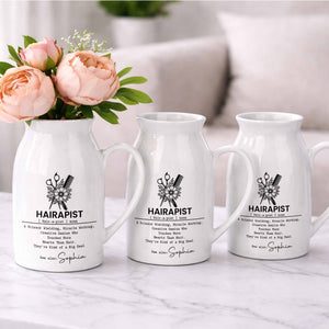Hairapist A Scissor Wielding Miracle Working Creative Genius With Scissors And Flowers - Personalized Ceramic Flower Vase