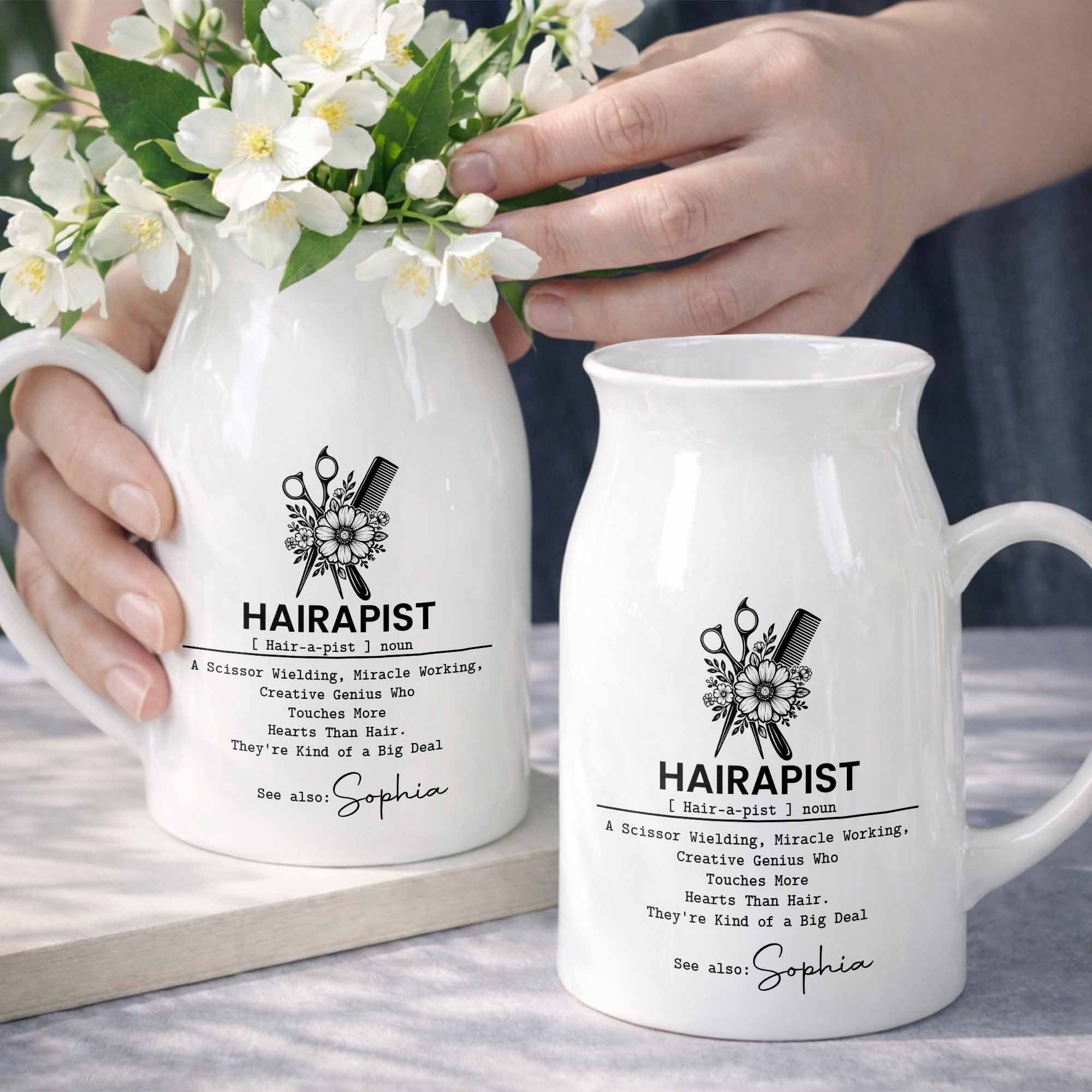 Hairapist A Scissor Wielding Miracle Working Creative Genius With Scissors And Flowers - Personalized Ceramic Flower Vase