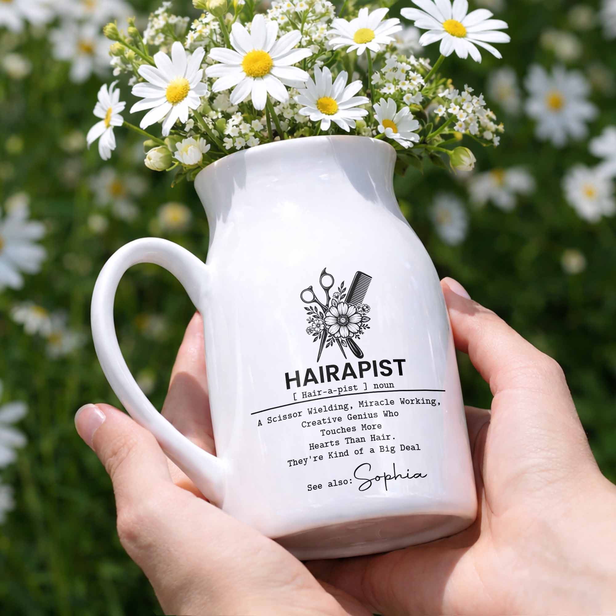 Hairapist A Scissor Wielding Miracle Working Creative Genius With Scissors And Flowers - Personalized Ceramic Flower Vase